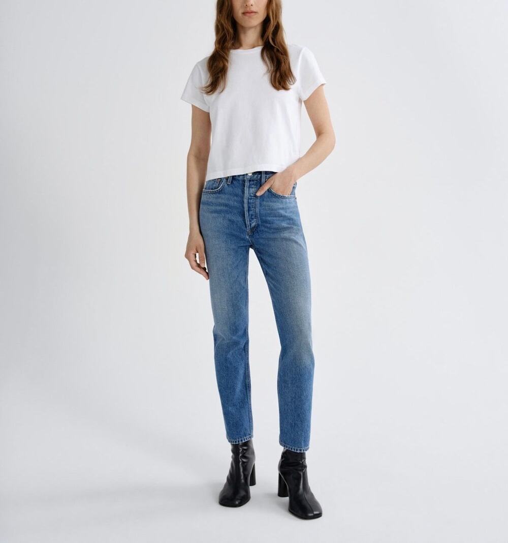 AGOLDE High Rise Straight Crop Jeans Medium Wash Size 26